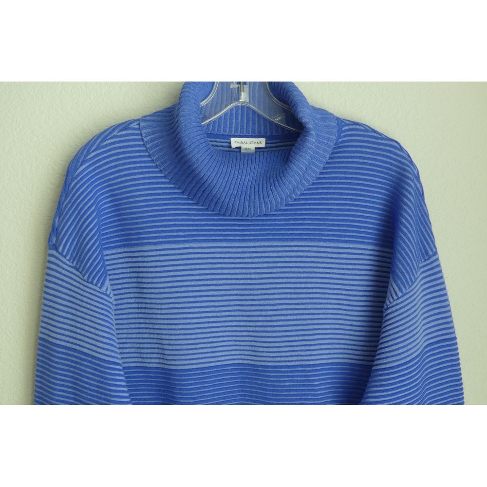 Tribal Jeans Womens Blue Striped Turtleneck Sweater Cotton Blend 5933O-4814 M - Picture 2 of 7
